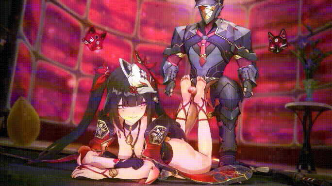 [MMD/无修/CV/中字][mig15bis] 花火+知更鸟+神子+雷神+托帕+灵砂+刻晴+阮梅 NTR乱交淫趴合集 [2.4G]-7.gif